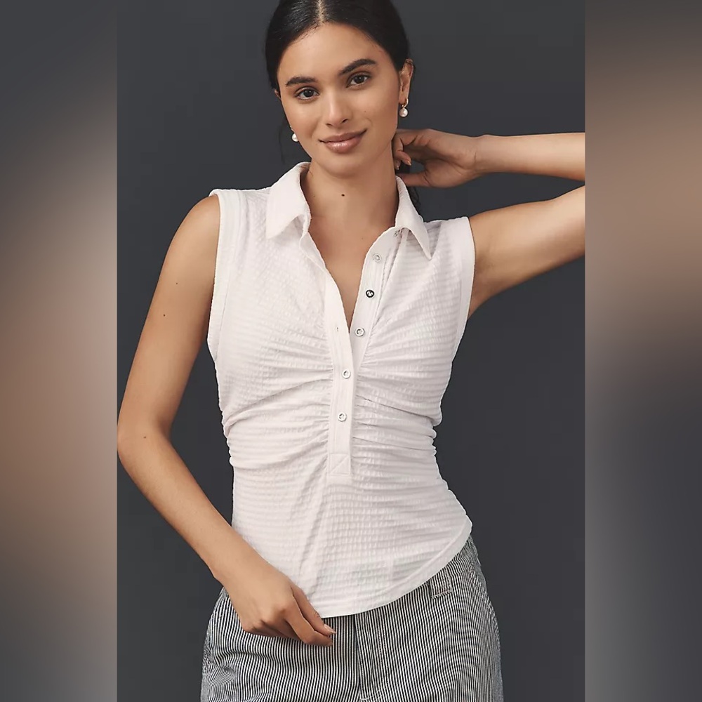 Pilcro Anthropologie NWT Textured Ruched Polo Tank | Size Large